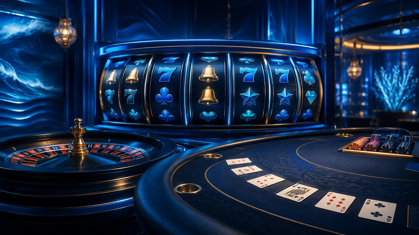 Ilustrasi kategori slot roulette dan permainan kartu dalam lobi digital